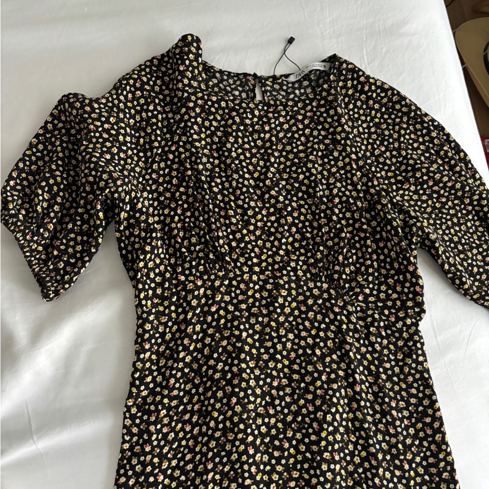 Zara Black Dress with Floral Pattern